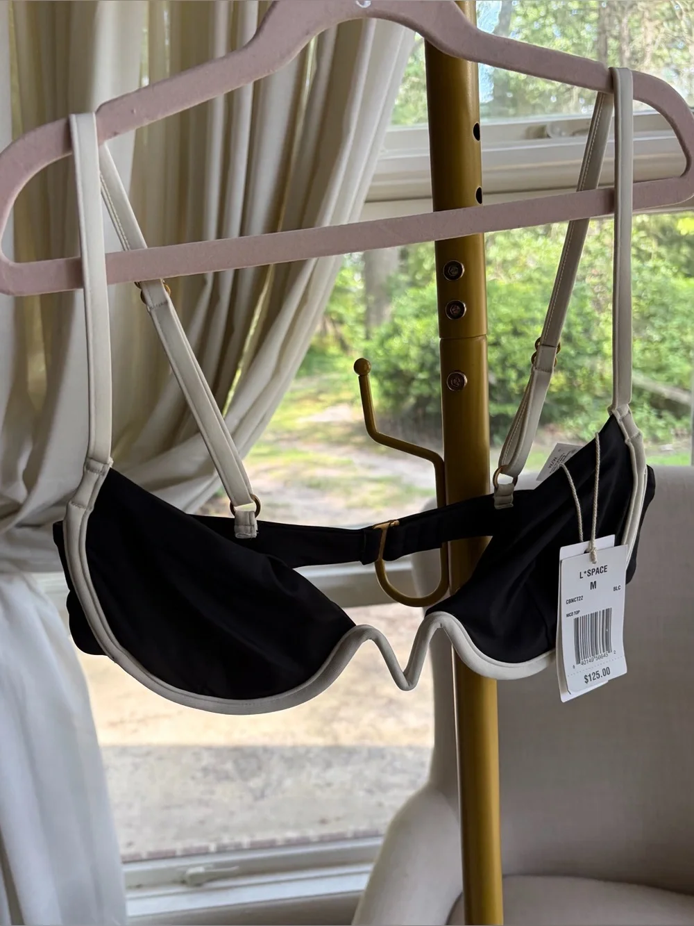 l*space Black Bikini Top with Cream Trim
